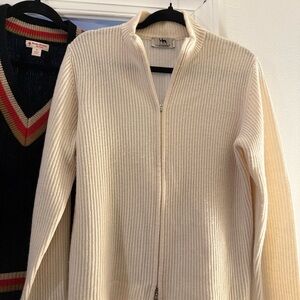 I Levrieri Italian Cashmere Ivory Ribbed Full-Zip Cardigan